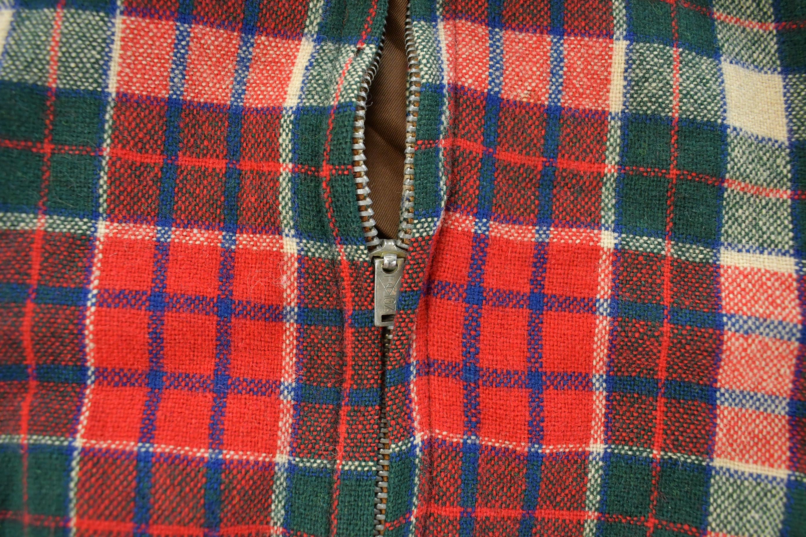 Vintage 1960s Wool Tartan Plaid Full Zip Jacket Youth Large