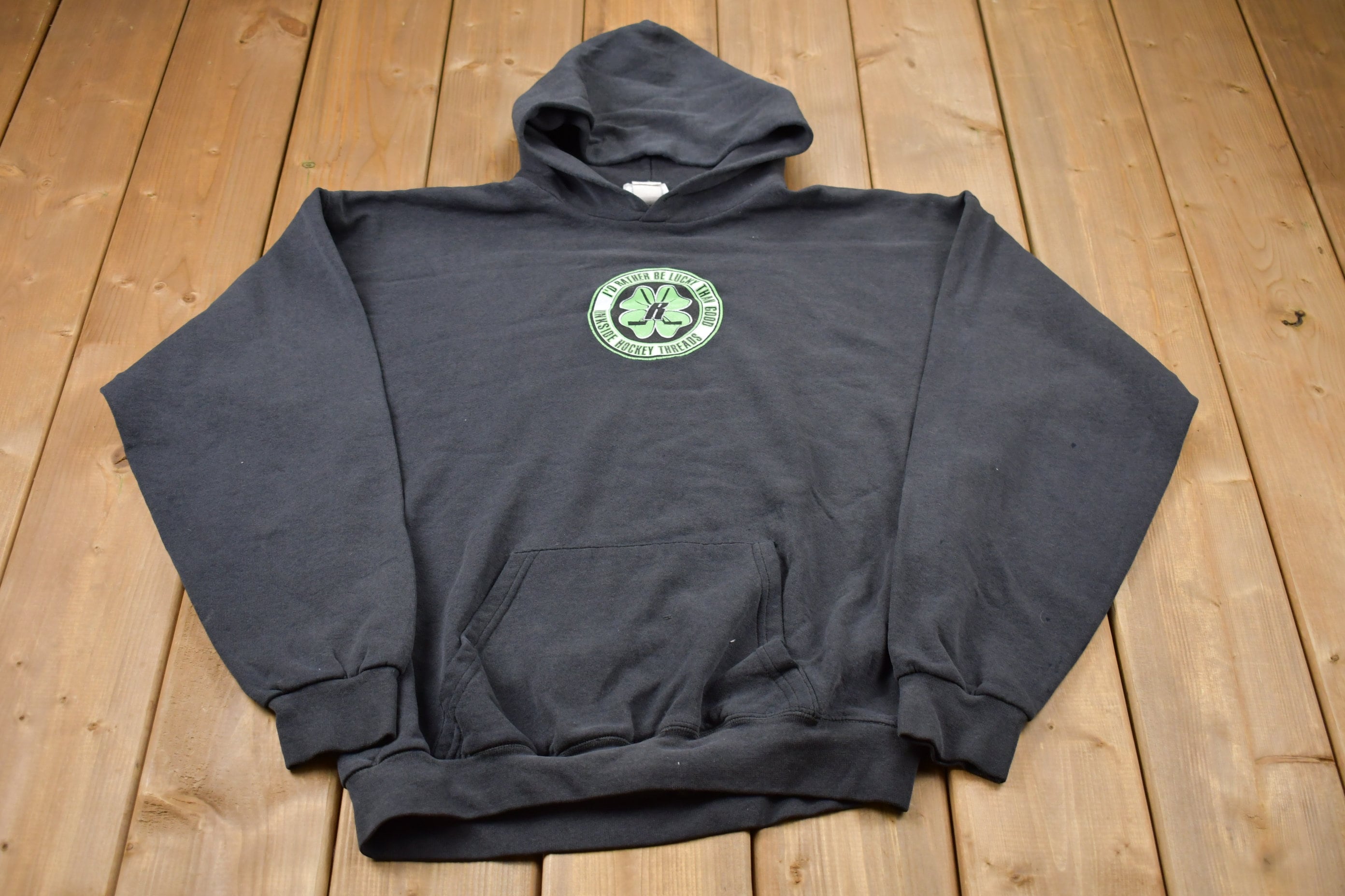 Vintage 1990s Rinkside Hockey Threads Lucky Graphic Hoodie