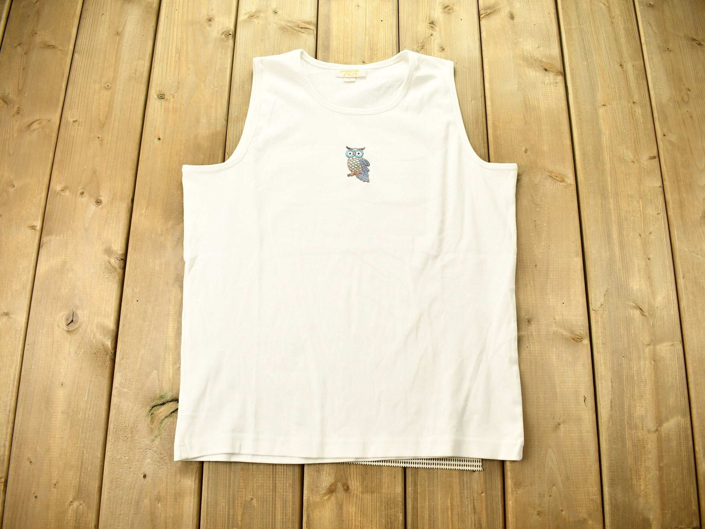 Vintage 1990s Owl Theme Embroidered Tank Top Shirt