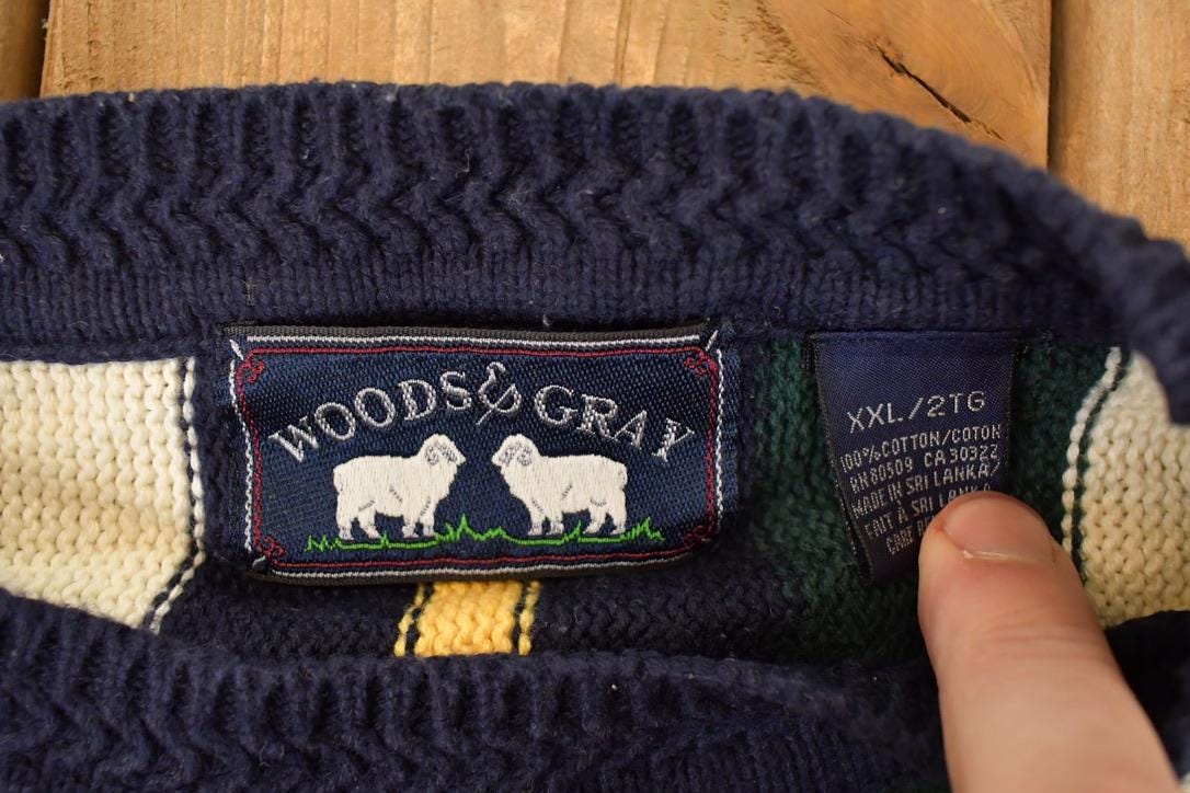Vintage 1990s Woods And Gray Plaid Knit Crewneck Sweater Men's XL