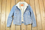 Vintage 1990s Levi's Sherpa Faded Denim Trucker Jean Jacket Red Tab USA Made Jacket