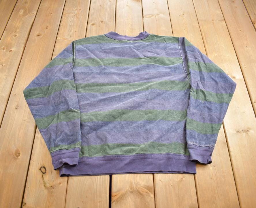 Vintage 1990s Structure Striped Embroidered Crewneck Sweatshirt Made In USA