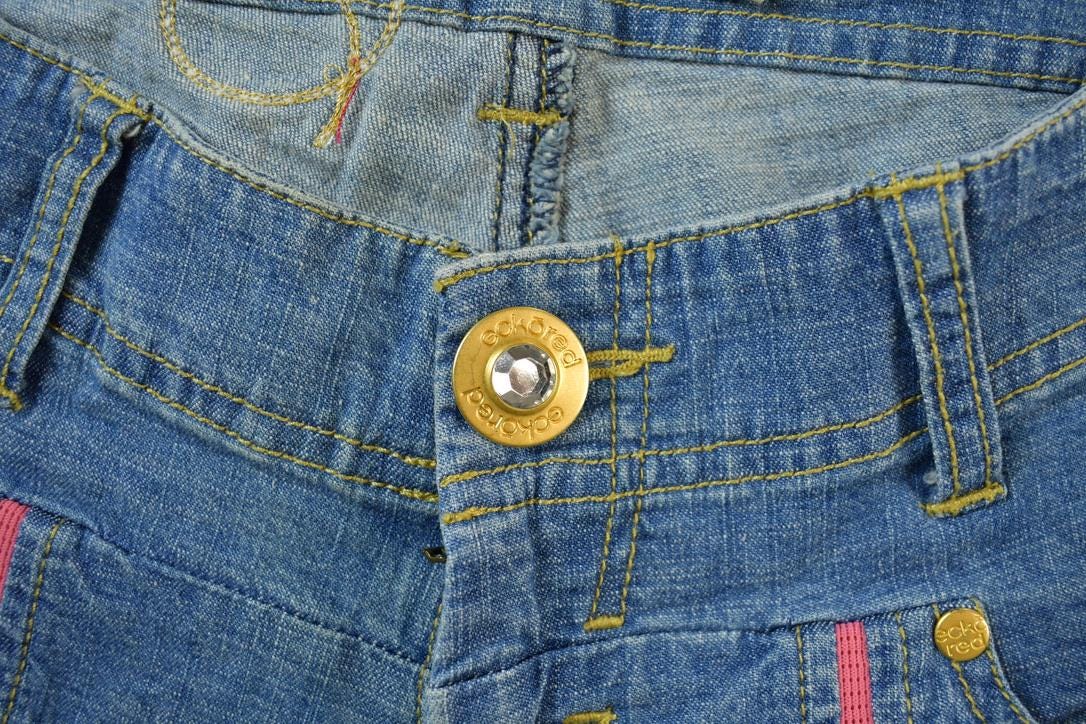 Vintage 2000s Echo Red Pink Embroidered Low Waisted Women's Denim Jeans Size 28 x 32