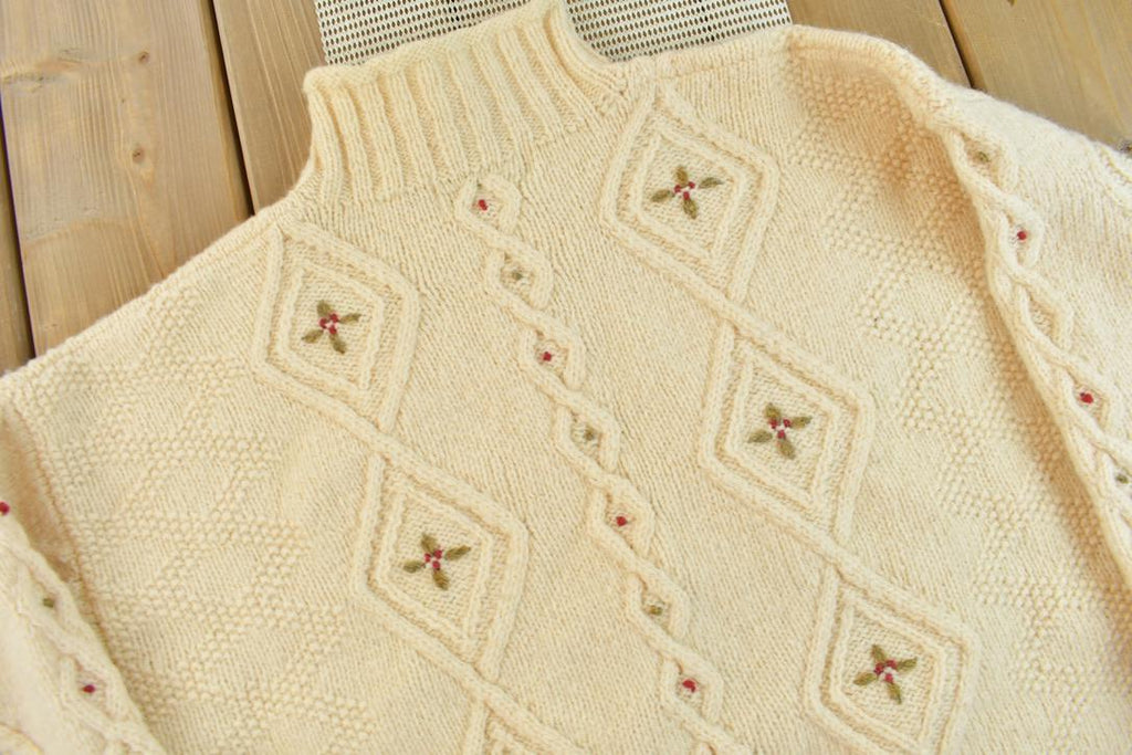 Vintage 1990s LL Bean Floral Pattern Knit Sweater / Vintage 90s / Outdoorsman / Vintage Knit / Mock Neck / Pure Wool
