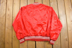 Vintage 1980s Ortofon Red and White Satin Bomber Jacket
