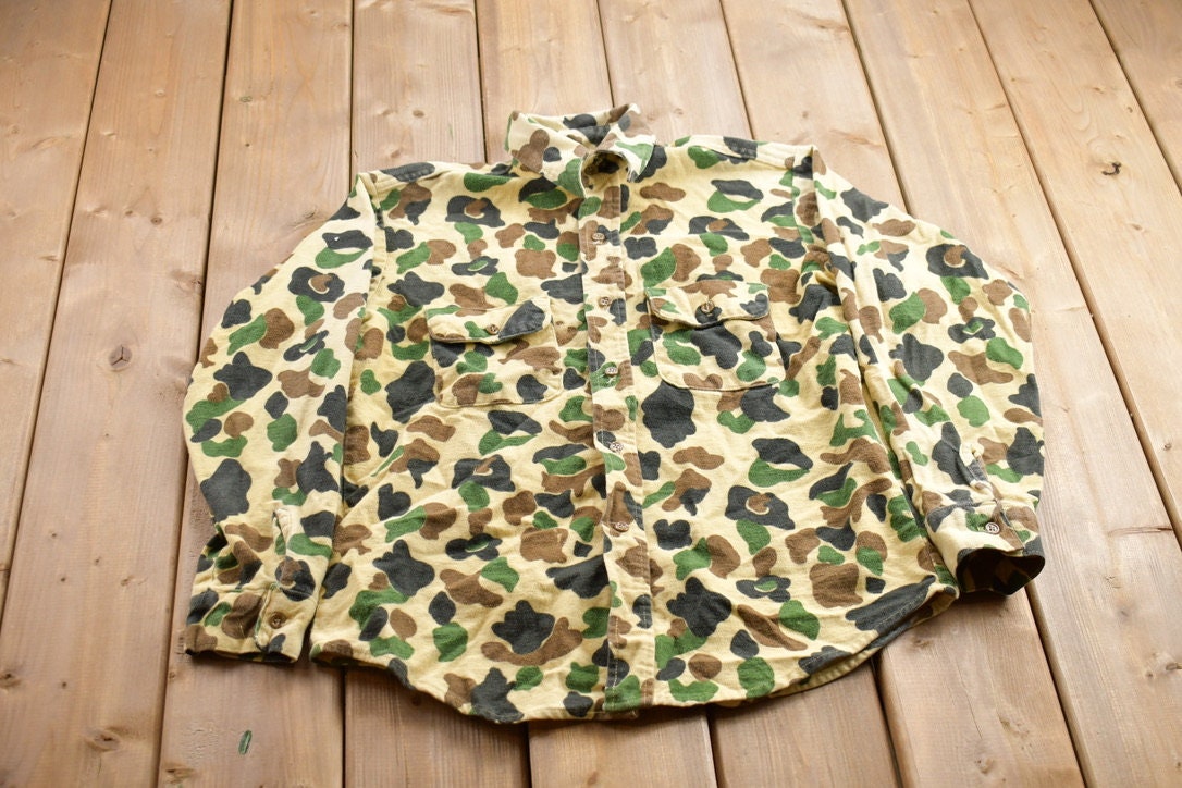 Vintage 1990s Duck Camo Button Up Jacket  Hunting Jacket  Vintage Camouflaged  Streetwear Fashion  Made In