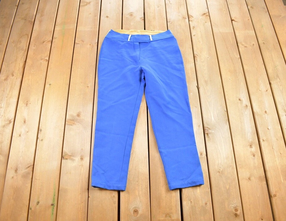 Vintage 1970s Blue Wool Trousers Size 32x25