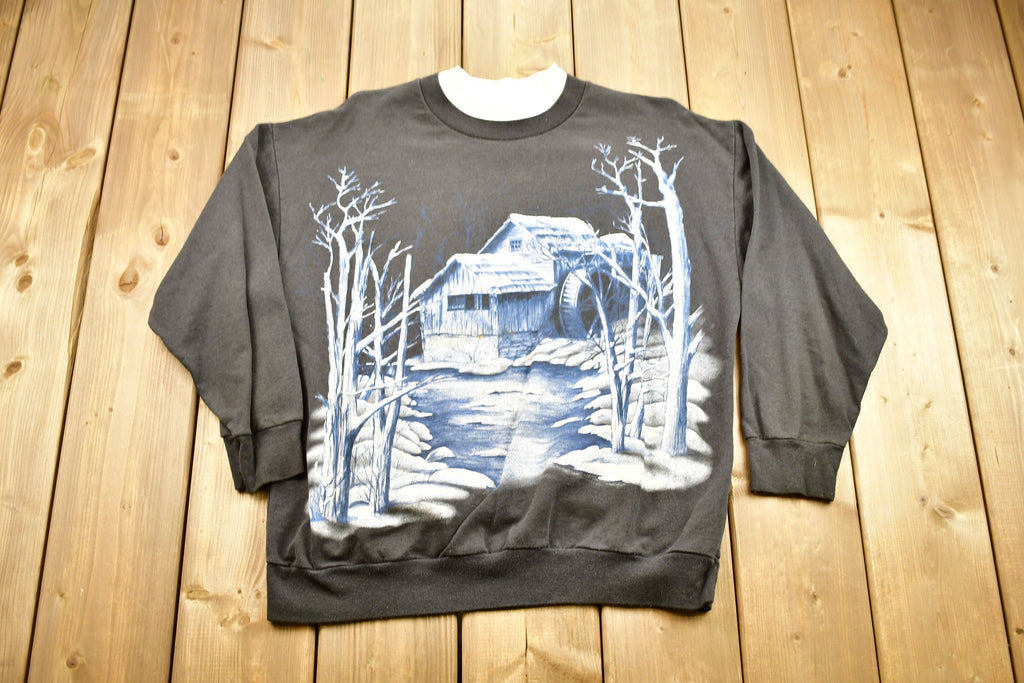 Vintage 1990s Winter Scene Outdoor Graphic Crewneck Sweater