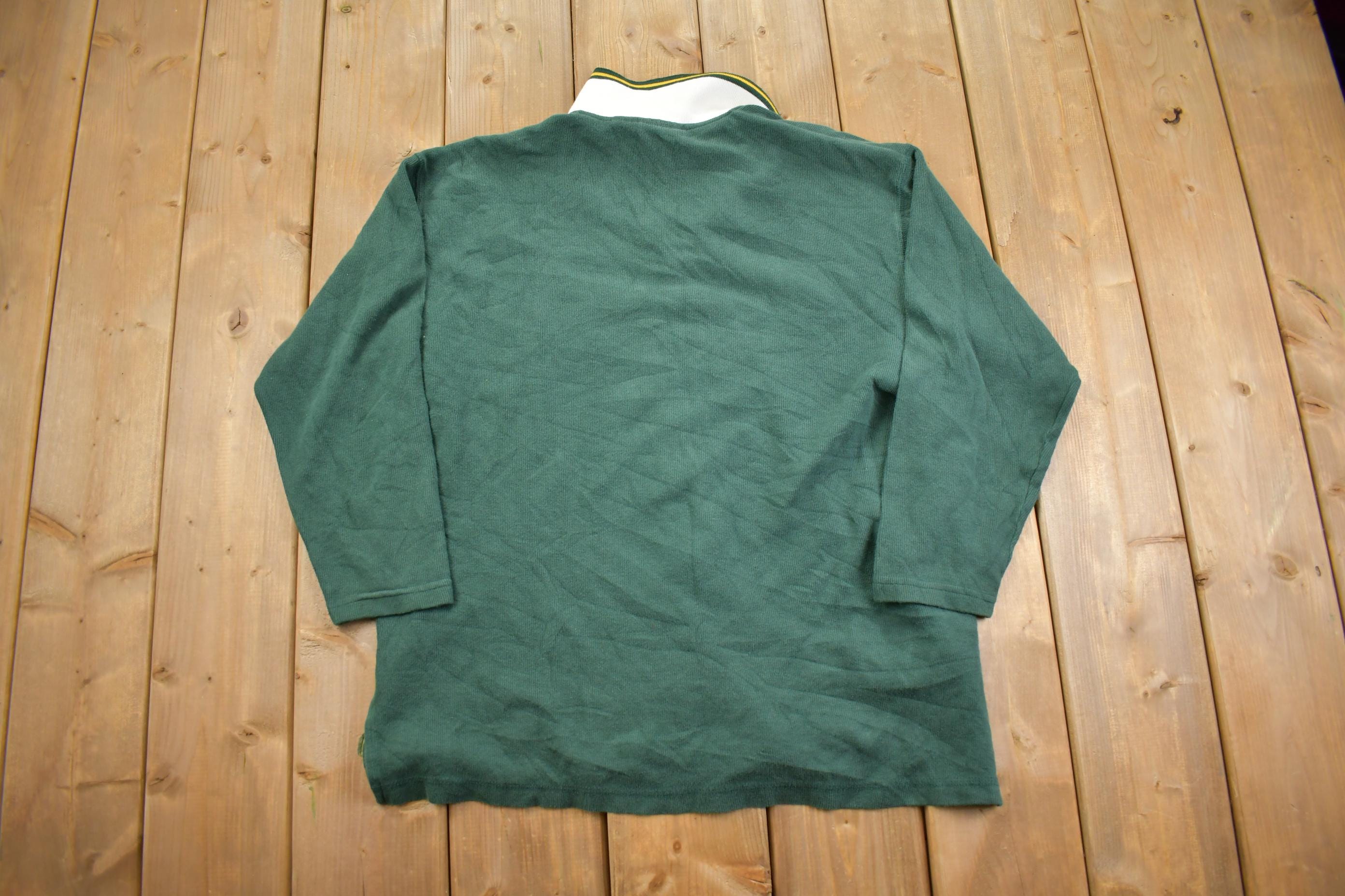 Vintage 1990s Green Bay Packers Button Up Rugby Style NFL Football Sweatshirt - Large