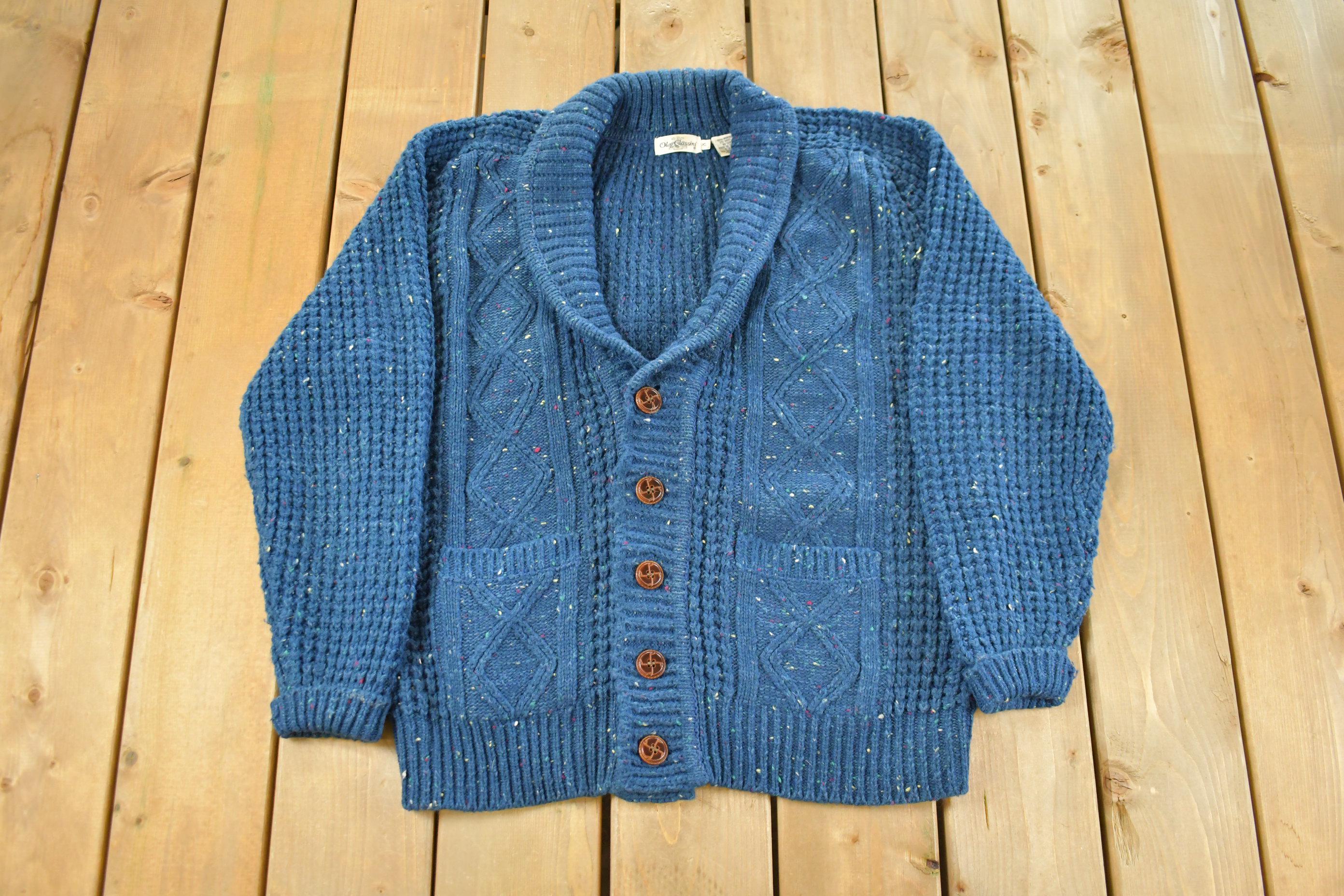 Vintage 1970s Oleg Cassini Shawl Collar Wool Knit Cardigan Sweater Men's Large