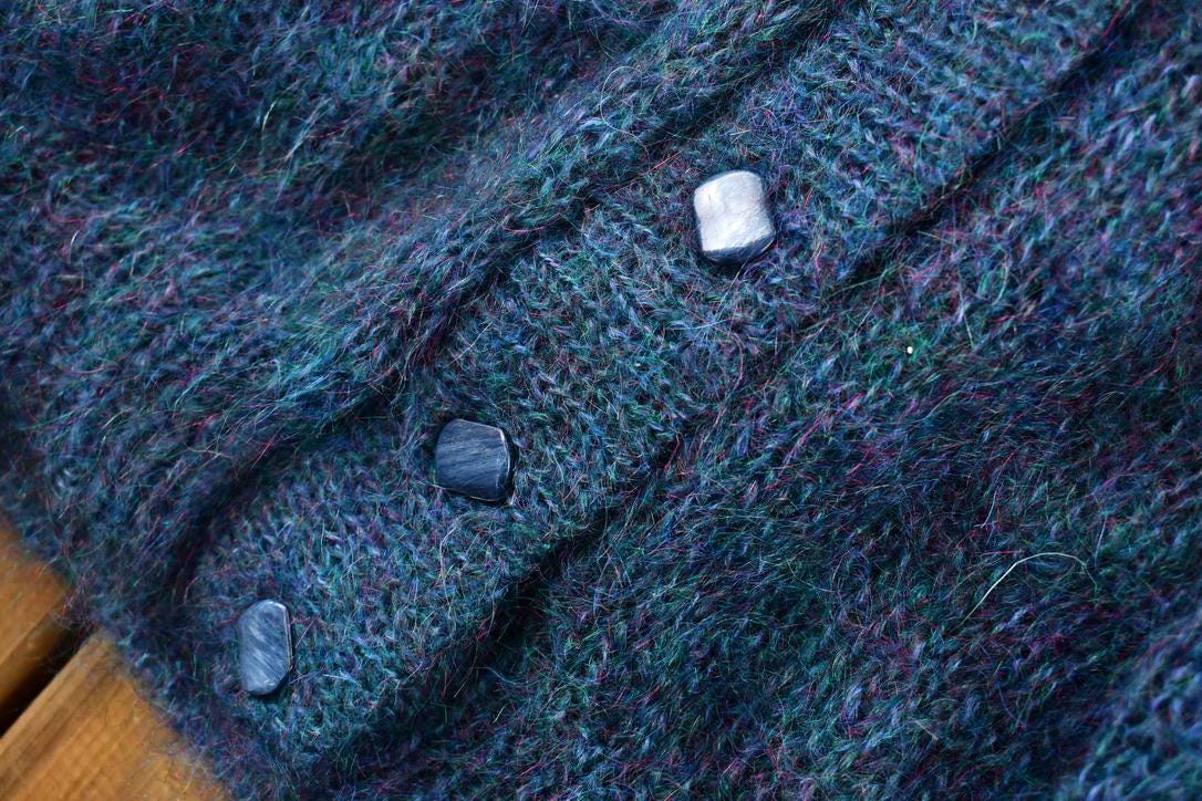 Vintage 1990s Canaan Mountain Knitwear Multicolor Mohair Knit Cardigan Sweater