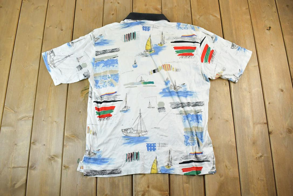 Vintage 1990s Sailboat Countess Mara Button Up Polo Style Shirt