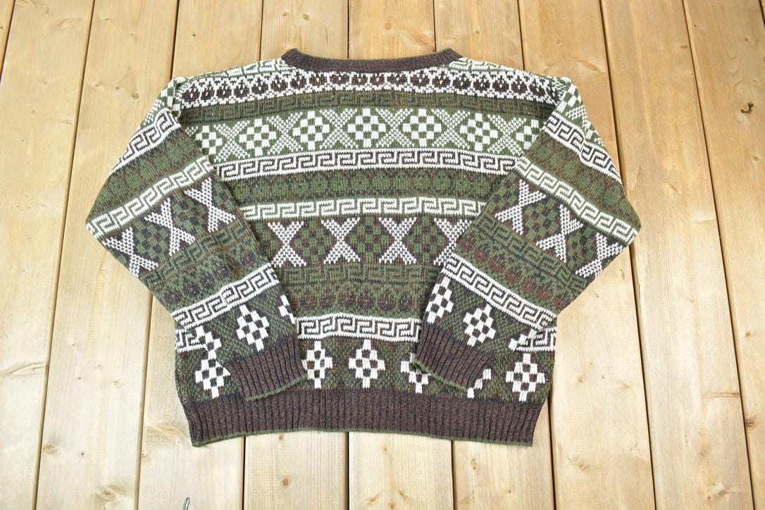 Vintage 1990s Atlantic Traders Knit Abstract Pattern Crewneck Sweater Made In 90s Crewneck