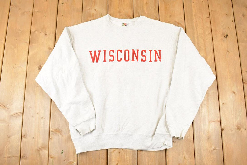 Vintage 1990s Wisconsin Embroidered University Crewneck Sweater Mens L
