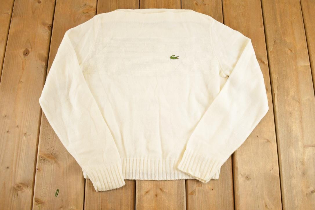 Vintage 1990s Lacoste Haymaker Knit Crewneck Sweater Women's M / Abstract Pattern 3D Knitted Sweatshirt