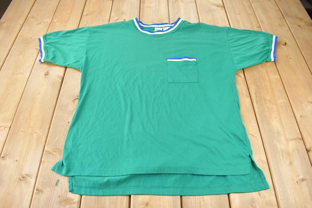 Vintage 1990s Blank Green Pocket T Shirt