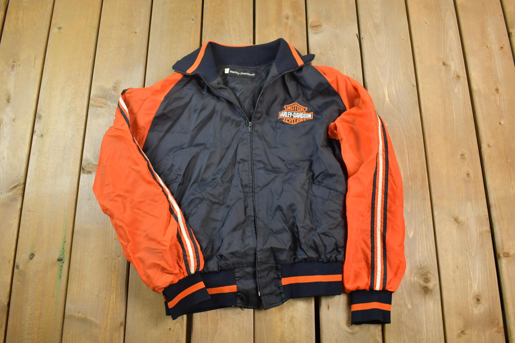 Vintage 1990s Harley Davidson Embroidered Motorcycle Satin Nylon Bomber Jacket