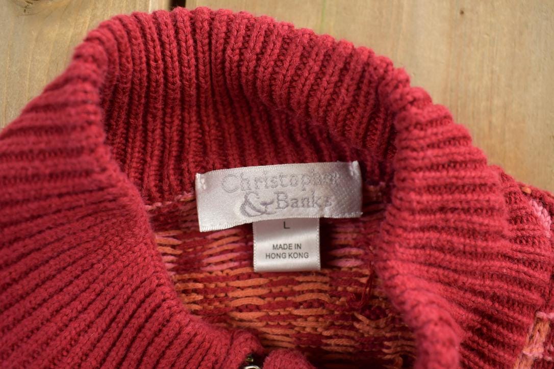 Vintage 1990s Christopher & Banks All Over Print Full Zip Knitted Sweater