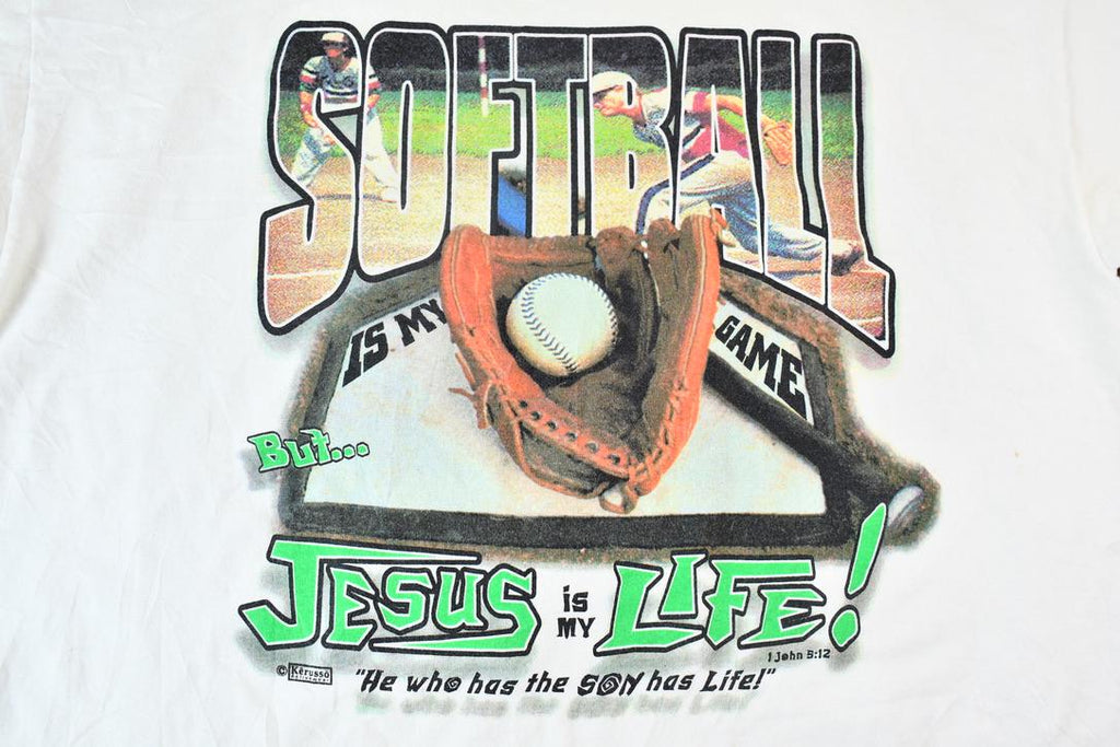 Vintage 1990s Kerusso Activewear Softball is my Game but Jesus is my Life Graphic T-Shirt