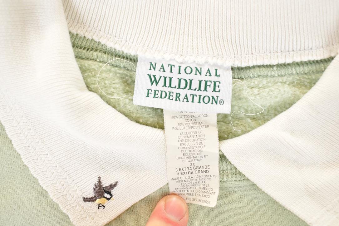 Vintage 1990s Grapevine Birds Cute Cartoon Collared Sweatshirt Women's 3X