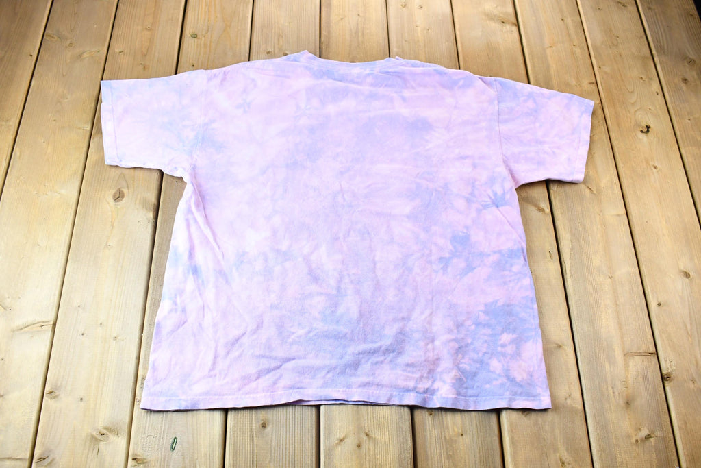 Vintage 1990s Polar Graphics USA Tie Dye Hummingbird and Flower Scene Graphic T-Shirt