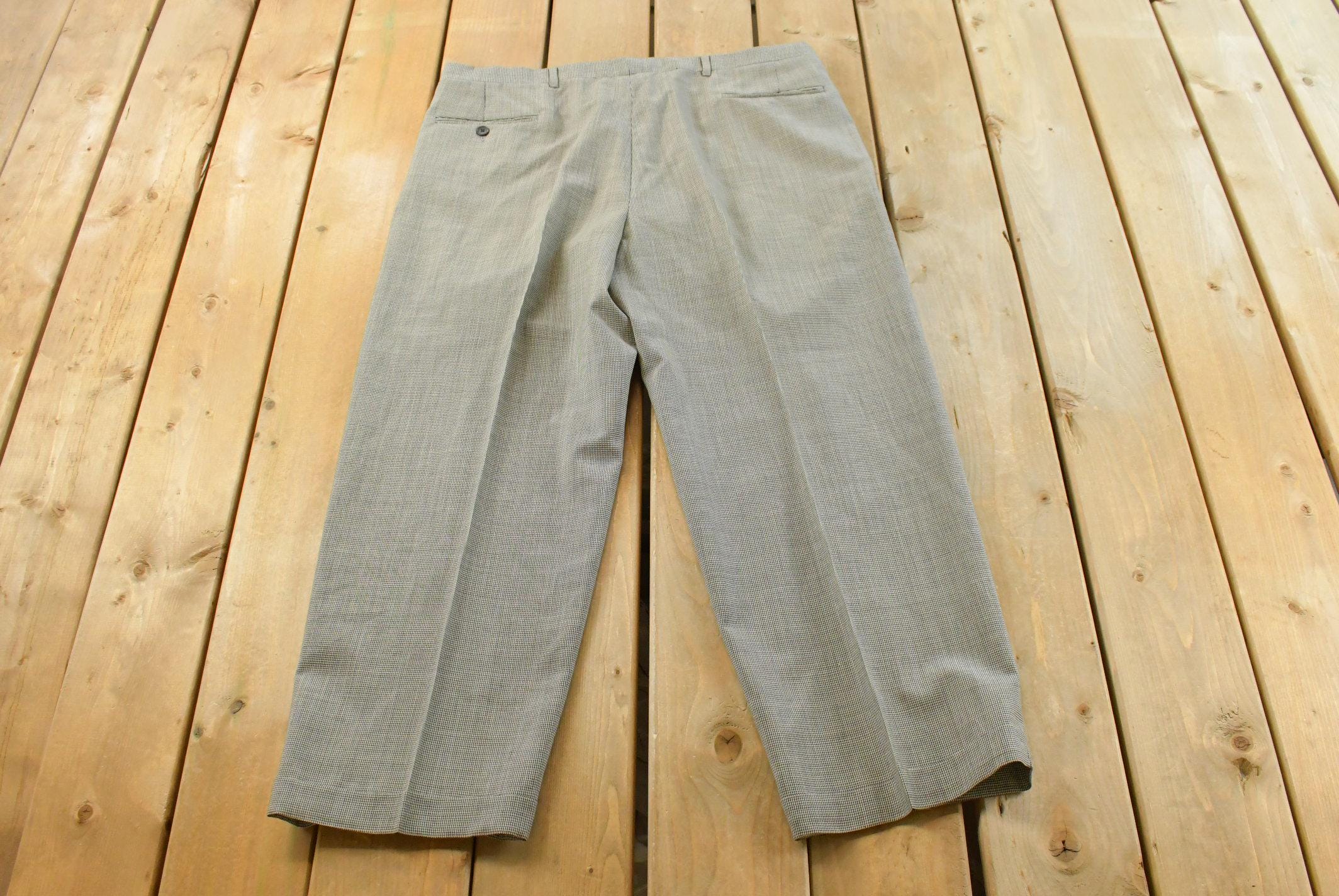 Vintage 1980s Pierre Cardin Houndstooth Pleated Wool Trousers Size 39 x 28.5