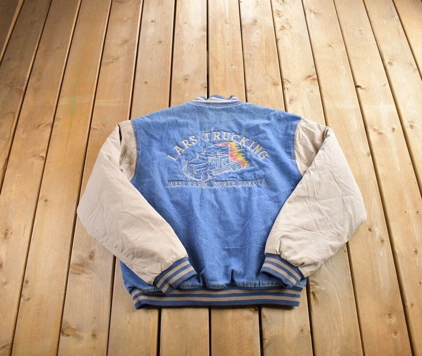 Vintage 1980s Tri Mountain Lars Trucking Embroidered Denim Letterman Size L