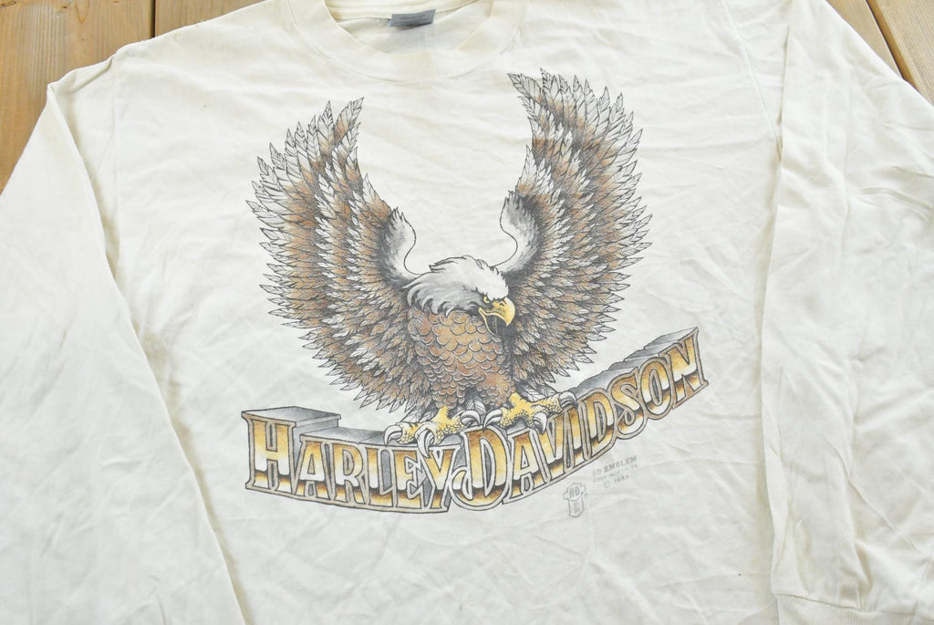 Vintage 1989 3D Emblem El Paso Texas Bald Eagle Harley-Davidson Motorcycles Long Sleeve T-Shirt Mens S /