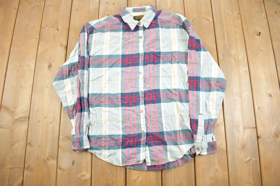 Vintage 1990s Eddie Bauer Women's Long Sleeve Plaid Button Up