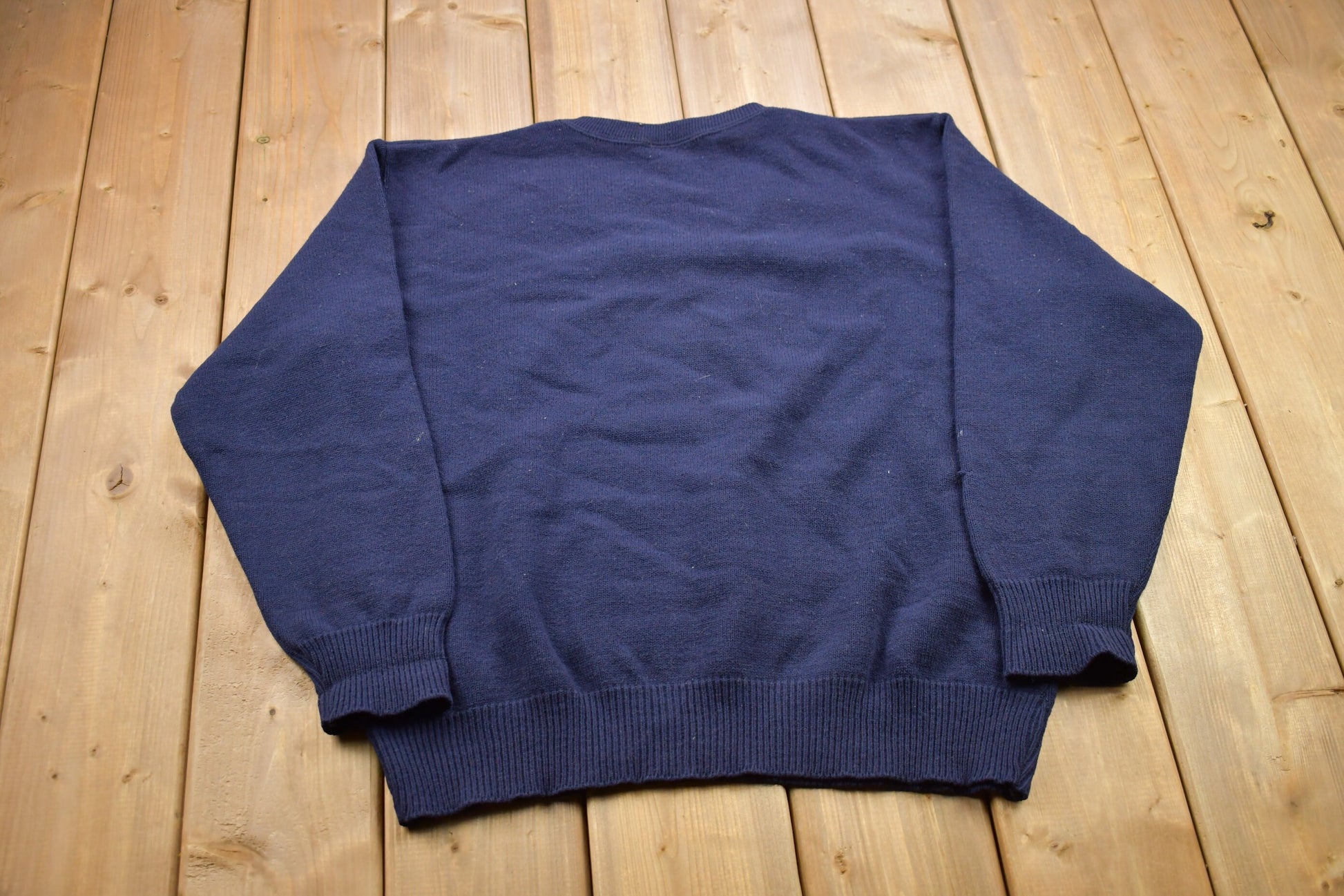 Vintage 1990s Blank Navy Blue Knitted Crewneck Sweater