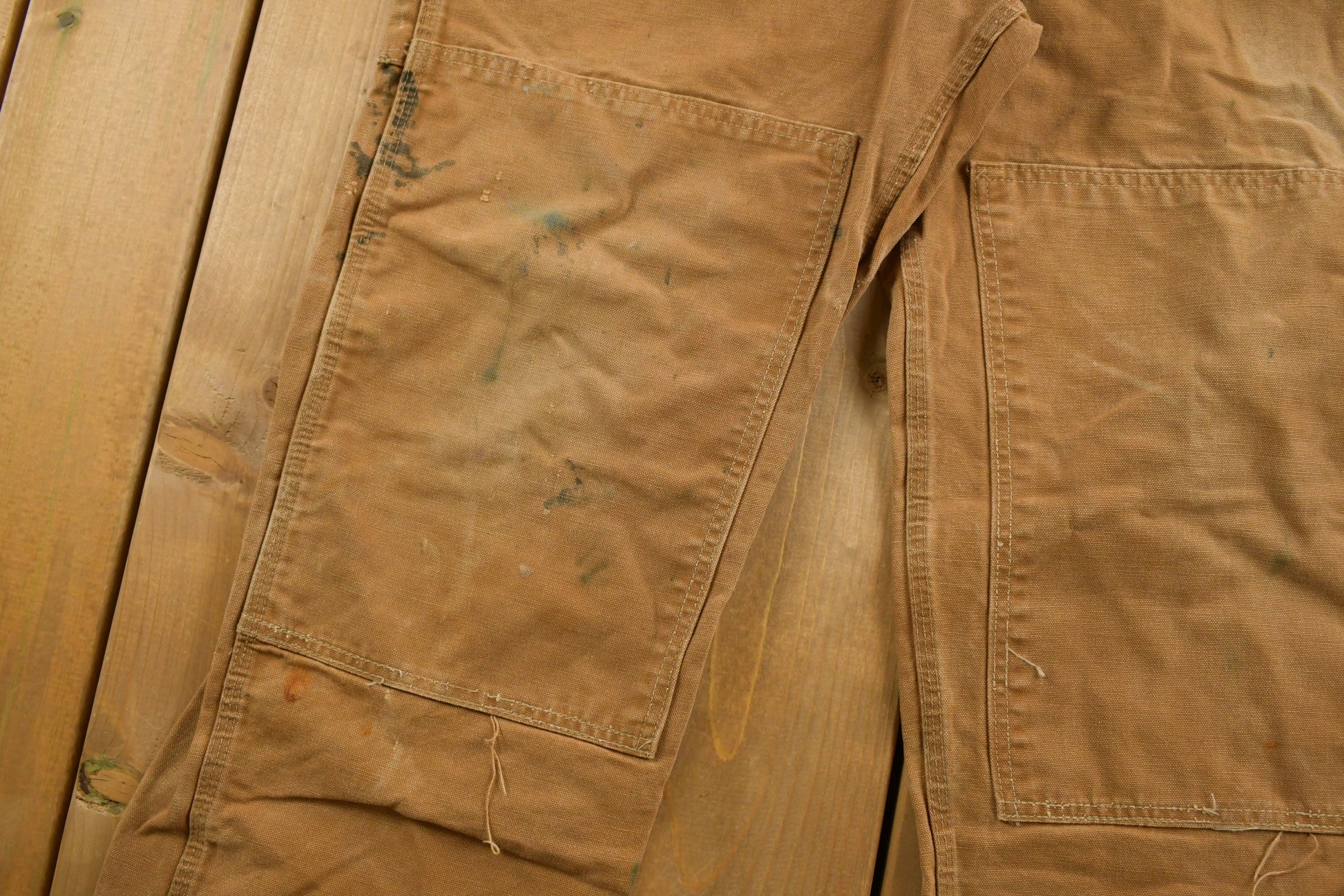 Vintage 1980s Carhartt Beige Canvas Double Knee Overalls Size 40 x 26