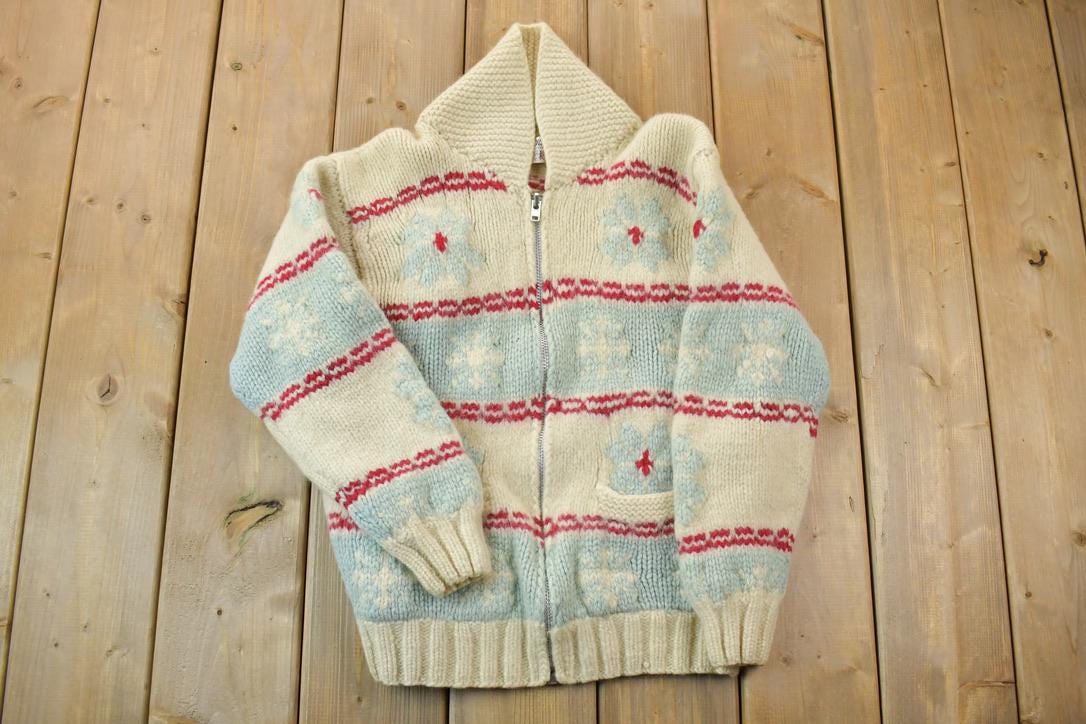 Vintage 1970s Golden Keel 100% Wool Full Zip Knit Christmas Sweater  Vintage 70s Crewneck  Outdoorsman  Vintage Knit  Winter Sweatshirt