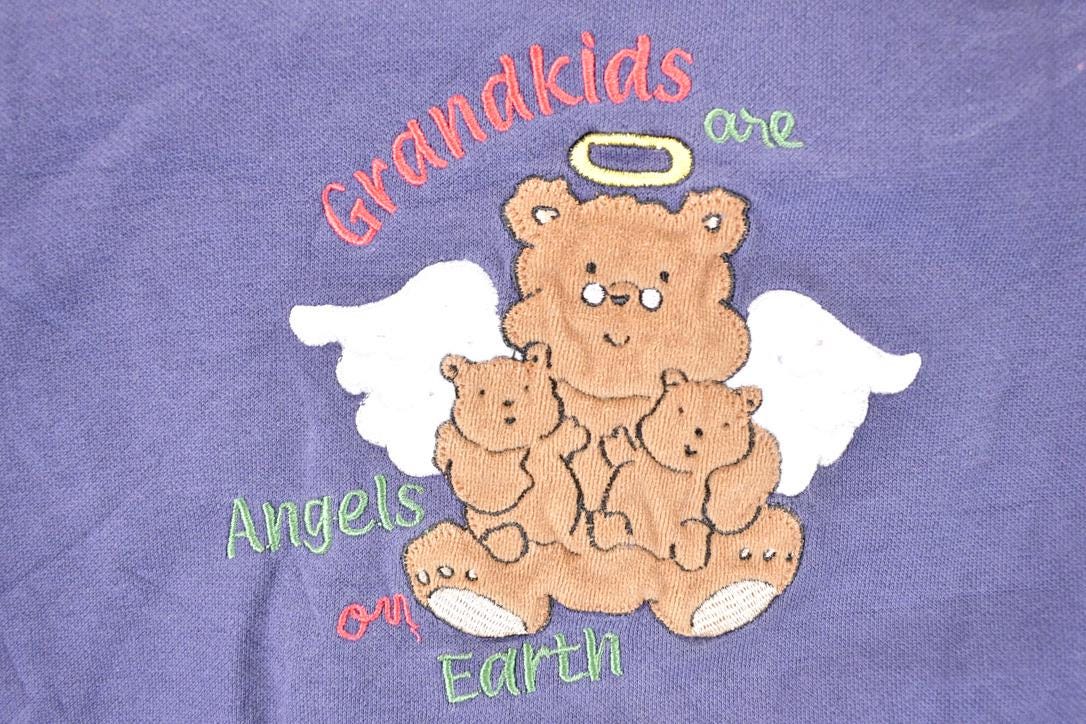 Vintage 1990s Angel Grandkids Teddy Bear Double Collar Crewneck Sweatshirt Women's L
