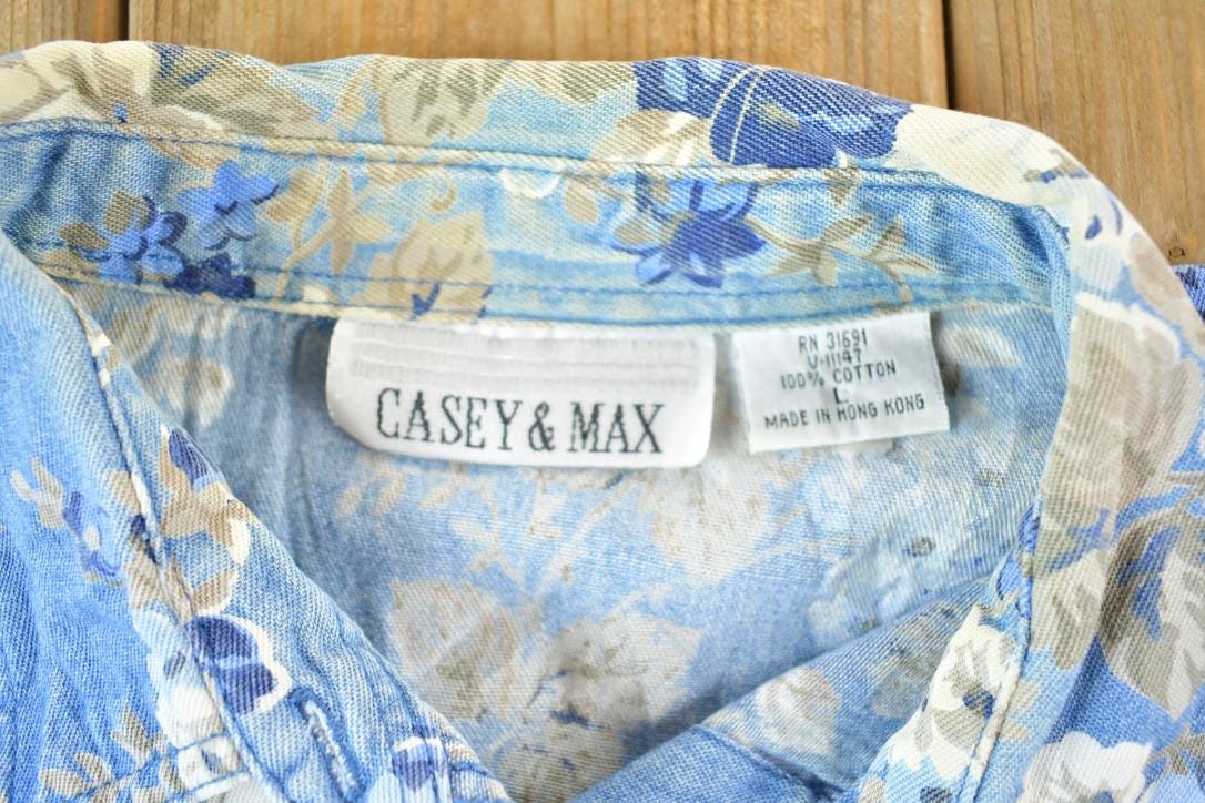 Vintage 1990s Casey And Max Denim AOP Floral Button Up Shirt Womens L