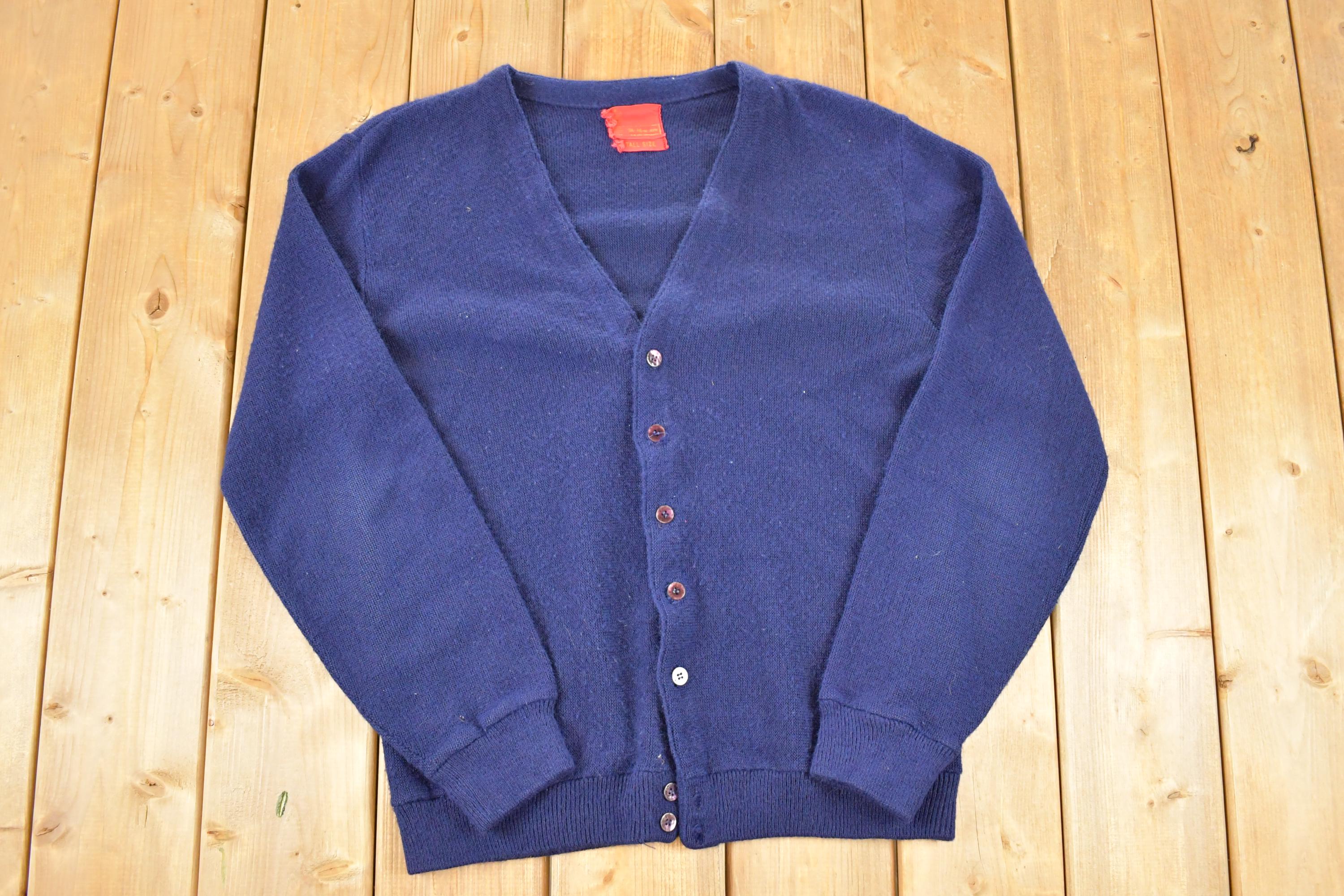 Vintage 1970s Navy Knit Cardigan Sweater Vest Men's M