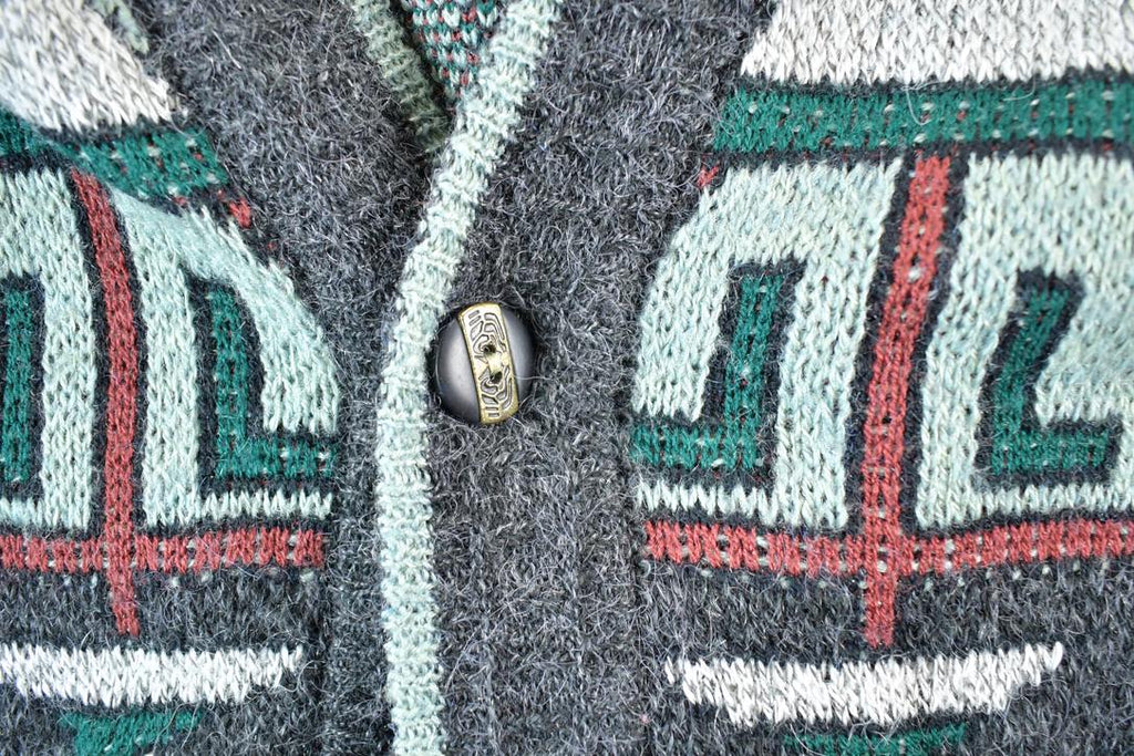 Vintage 1990s Sundays Knit Abstract Pattern Cardigan Sweater Mens XL