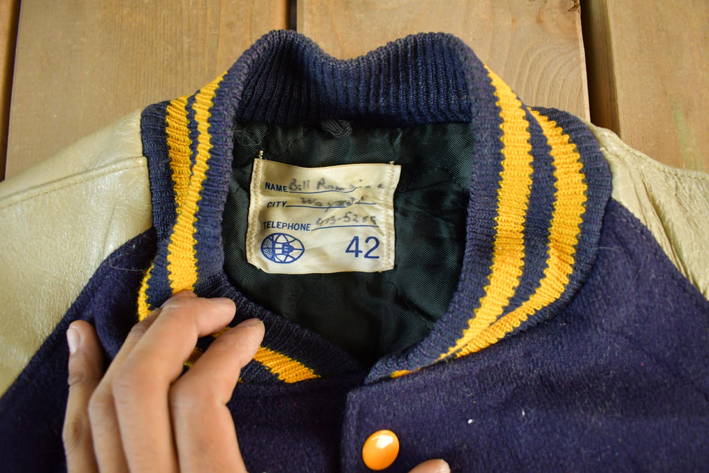 Vintage 1970s Wool Letterman Jacket: Leather Sleeves, Size 42