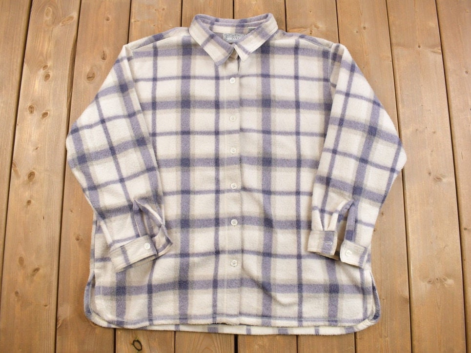Vintage 1990s Justin Allen Plaid Button Up Fleece Sweater