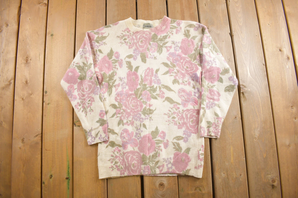 Vintage 1990s Emblem Floral Knitted Crewneck Sweater
