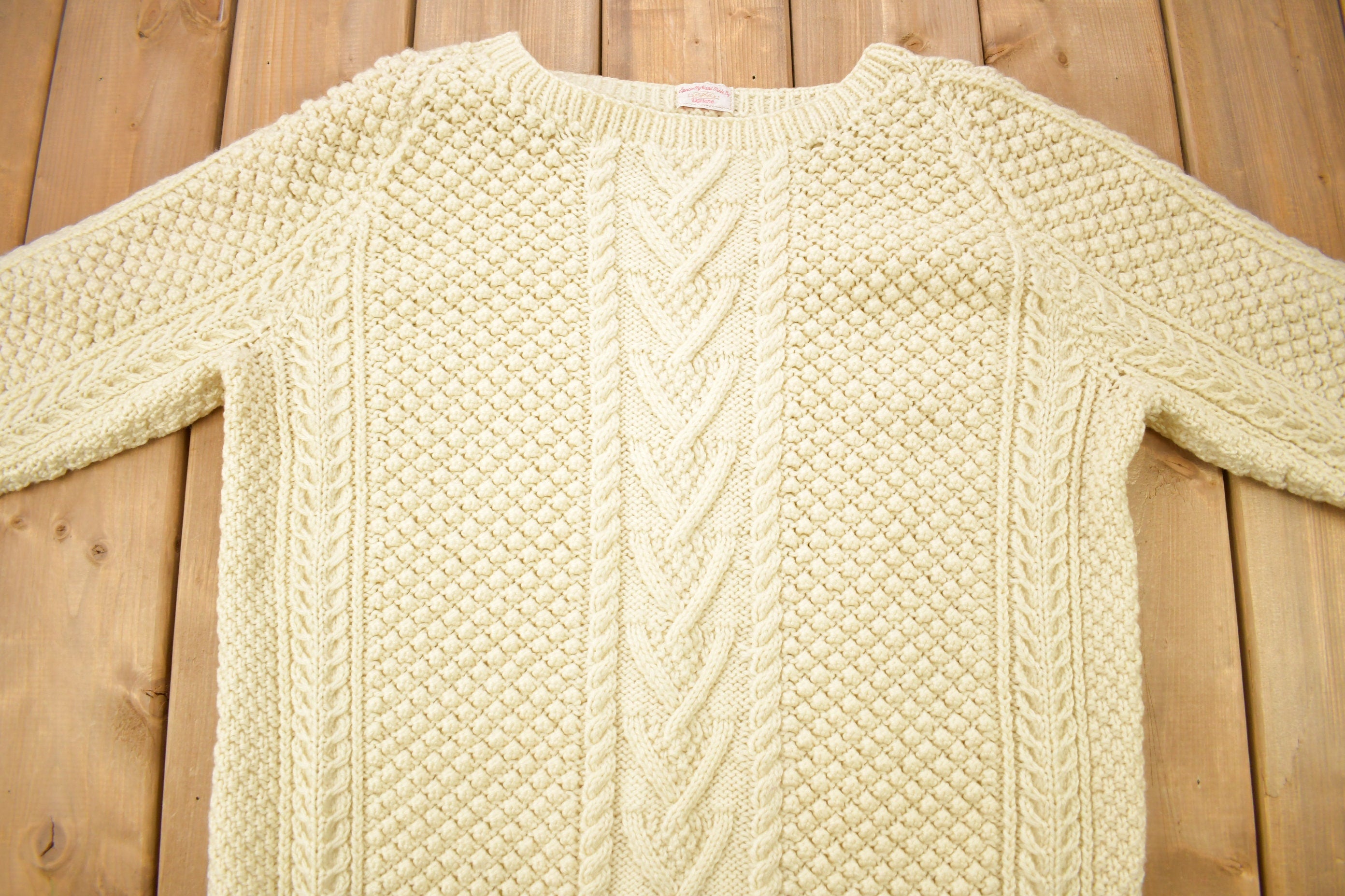 Vintage 1980s Specially Hand Made By Darlene Cable Knit Crewneck Sweater /