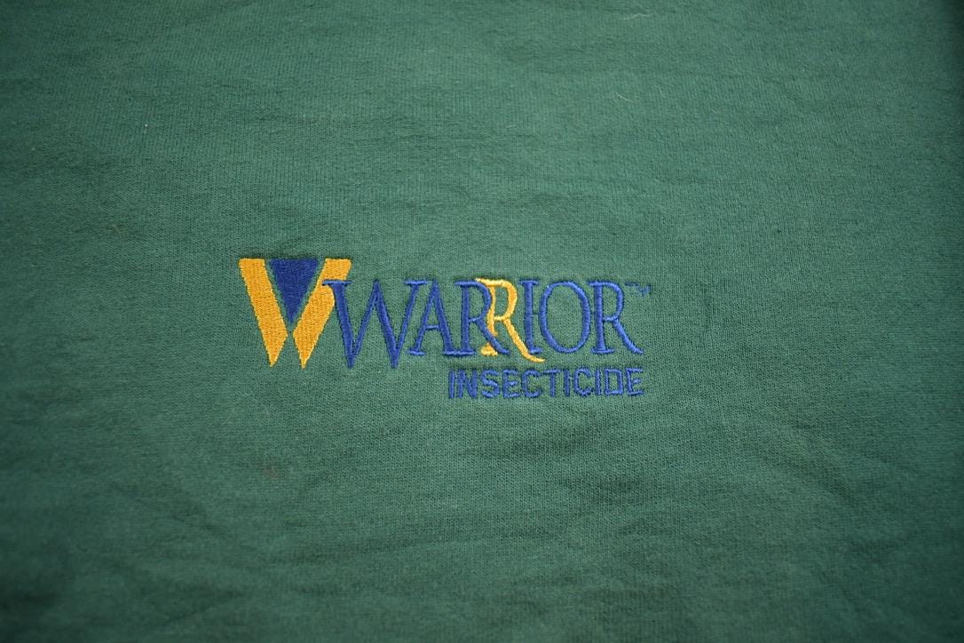 Vintage 1990s Warrior Insecticide Colorful Patchwork Crewneck Sweatshirt Made In USA