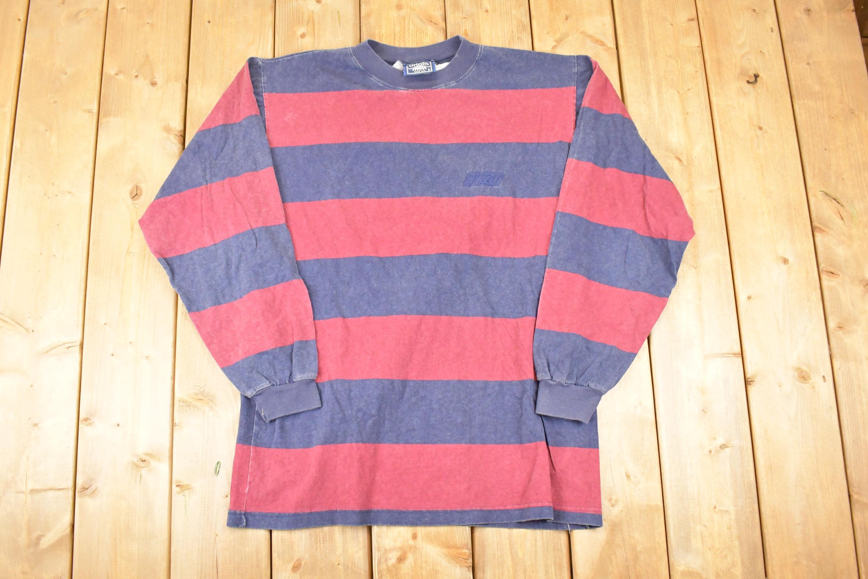 Vintage 1990s Kodiak Striped Grunge Crewneck Shirt Men's M / Made In USA / 90's Rock Destination Sweater