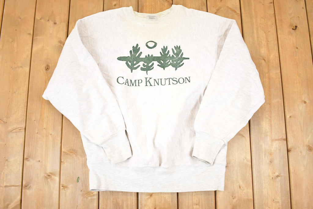 Vintage 1990s Camp Knutson Cross Grain Graphic Print Crewneck Sweatshirt Mens L