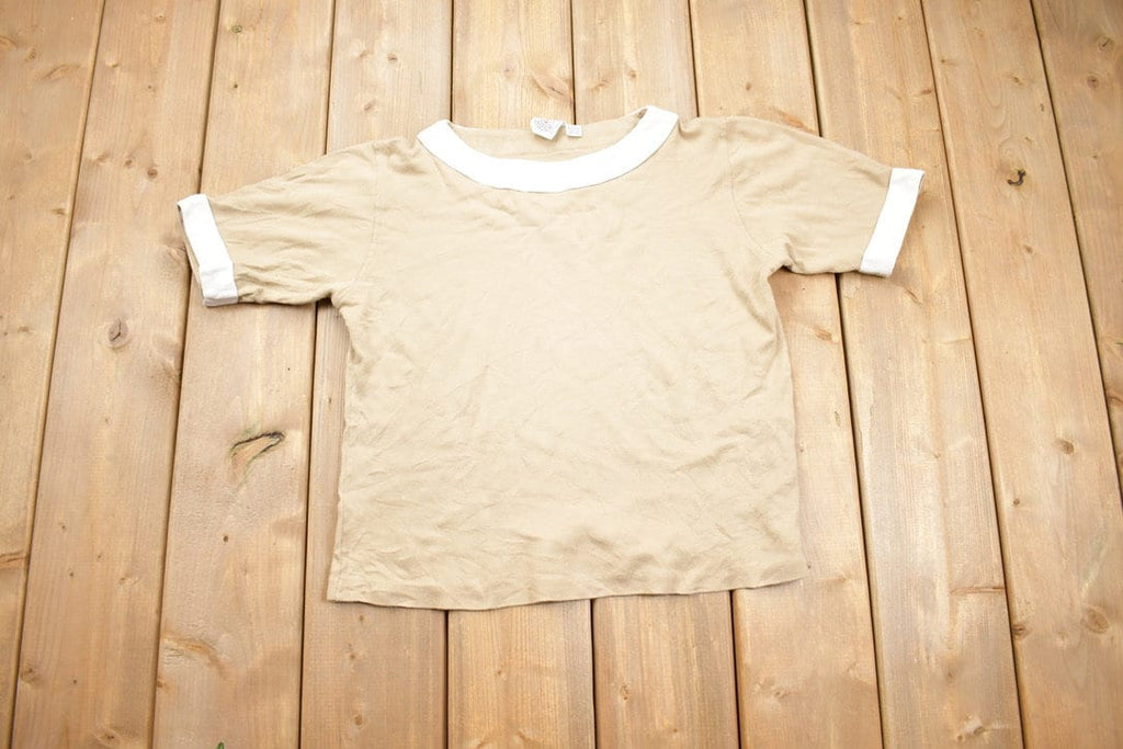 Vintage 1990s Hook French Sleeve Beige T-Shirt