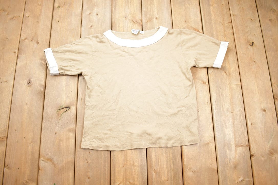 Vintage 1990s Hook French Sleeve Beige T-Shirt