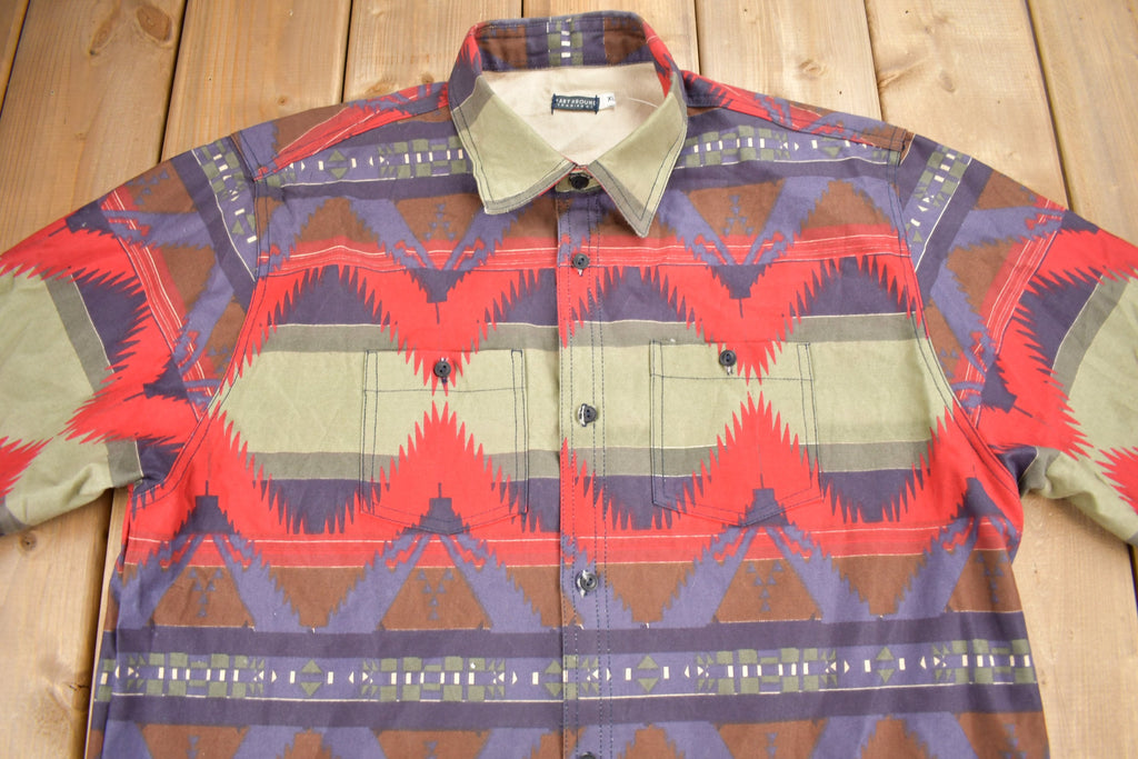 Vintage 1990s Earthbound Trading Co Aztec Pattern Button Up Shirt Heavy Weight
