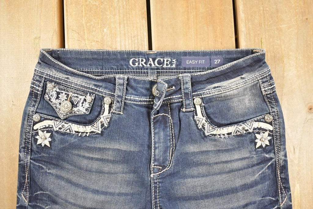 Vintage Deadstock Y2K Grace In LA Bedazzled Low Rise Jeans Women's Size 27 x 32