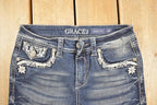 Vintage Deadstock Y2K Grace In LA Bedazzled Low Rise Jeans Women's Size 27 x 32