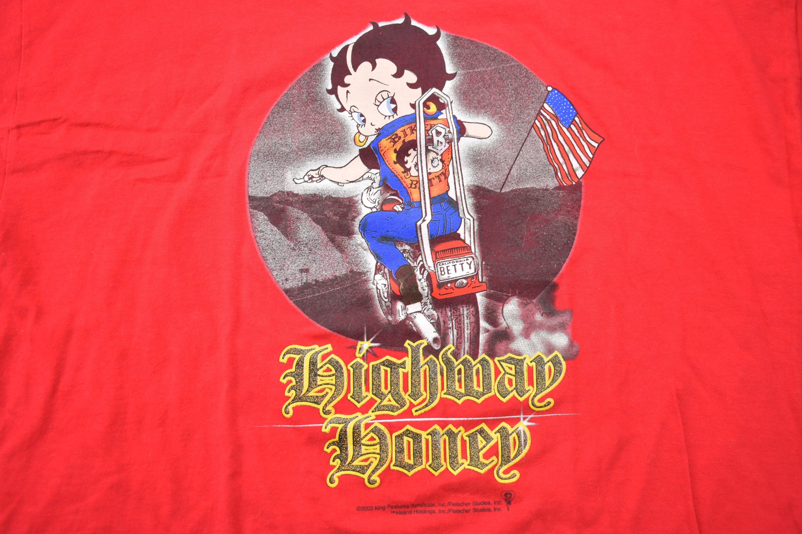 Vintage 2003 Betty Boop Highway Honey Biker USA Cartoon Graphic T-Shirt