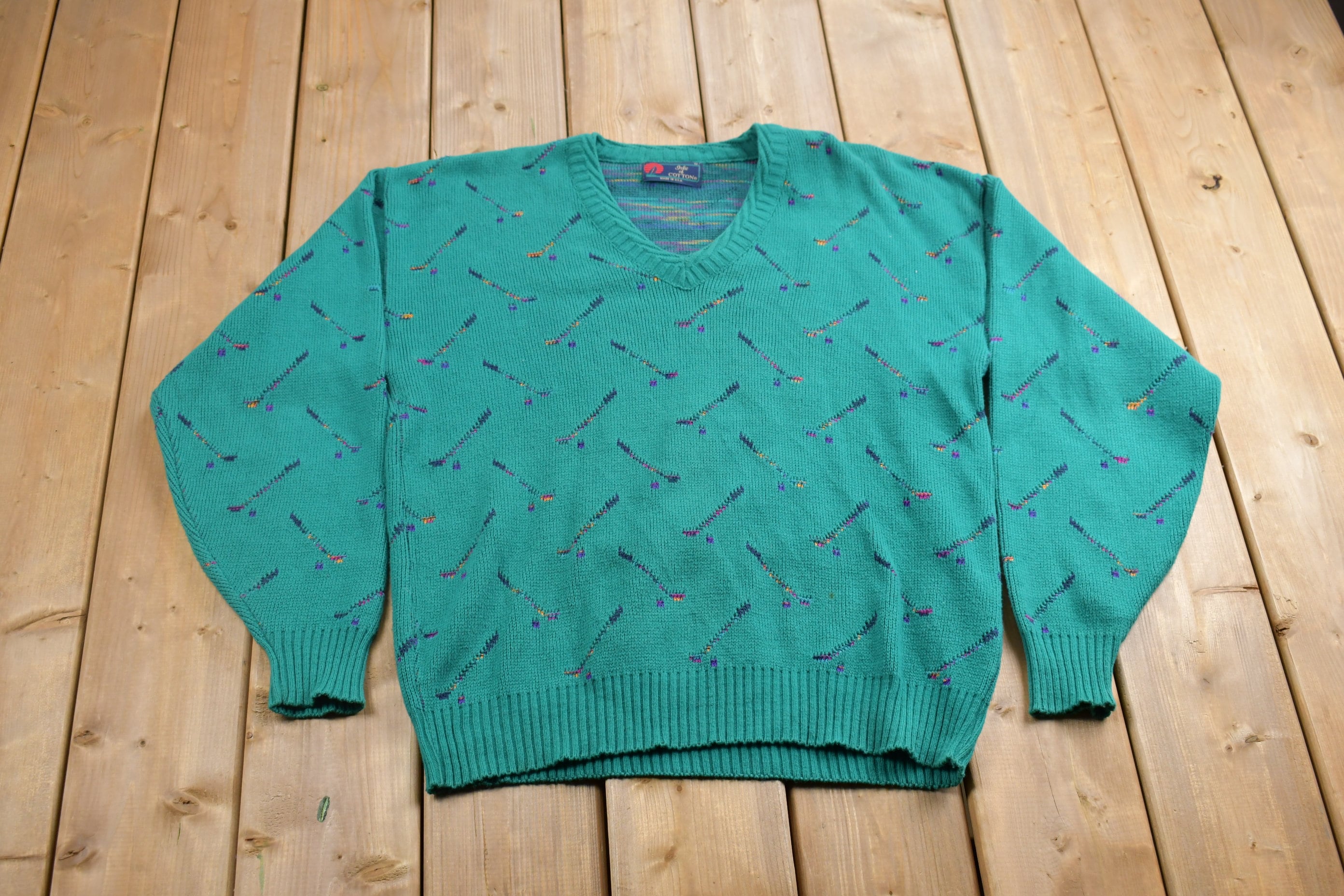 Vintage 1990s Golf Theme Knitted Crewneck Sweater
